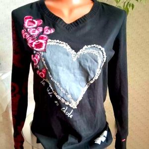 Long sleeve Desigual Size L/XL Black Embellished sweater see measurements